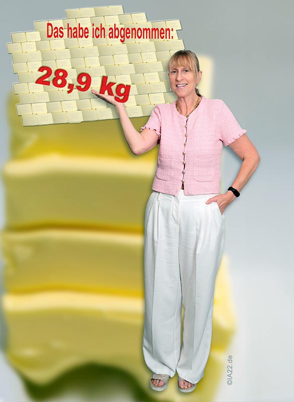 in 9 Monaten: -28,9 kg, davon -21,5 kg Körperfett