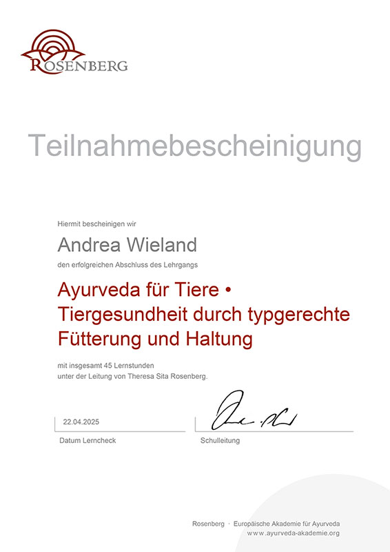 Andrea Wieland Ayurveda für Tiere - Tiergesundheit durch typgerechte Fütterung und Haltung